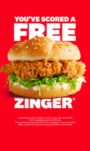 Free Zinger Booger with $10 Minimum Spend @ KFC via App