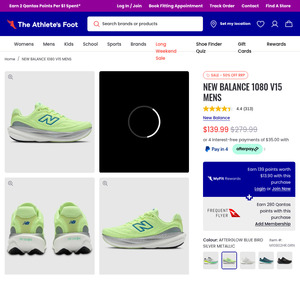 New Balance 1080 V15 $139.99 @ Athletes Foot