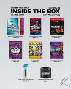 The Chemist Warehouse Collection Sample Box + Creatine 150g + Shaker Bottle - Free $0 + $9.95 Delivered @ Faction Labs