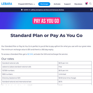 Pay As You Go Prepaid Mobile SIM Plan: $10 Recharge for 365-Day Credit Validity @ Lebara