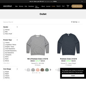 15% off Outlet Items + $19 Shipping ($0 with $150 Order) @ AS Color