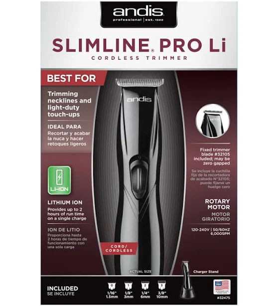 Andis Slimline D8 Pro Li Men's Trimmer Black Max 6000 SPM Lightweight Cordless
