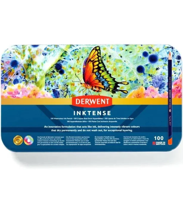 Derwent 100 Inktense Colour Pencils Tin Set Mix With Water Professional Pencil