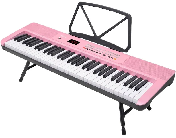 Karrera 61-Key Electronic Piano Keyboard with LED and Folding Stand in Pink CHJ-SD1