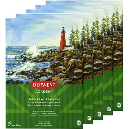 Derwent 5 Pack 15 Sheets Academy Mixed Media Pad Portrait Artists (A3)