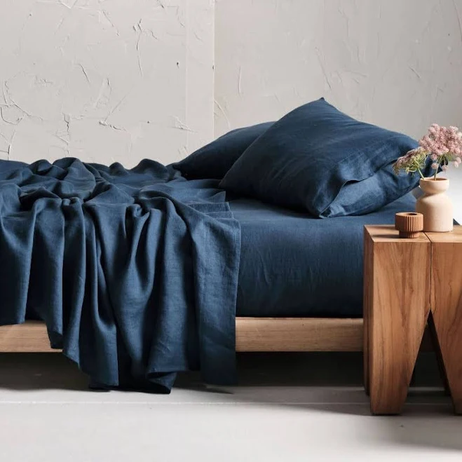Linen House Nimes Navy Linen Queen Sheet Set