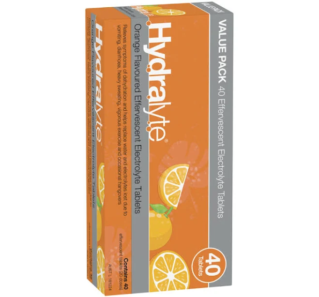 Hydralyte Orange Flavoured Effervescent Electrolyte 40 Tablets - Great for Running, Sports & Daily Hydration - Convenient & Self-Dissolving Tablets.