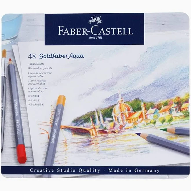 Faber-Castell 48x GoldFaber Aqua Watercolour Colour Pencils Tin