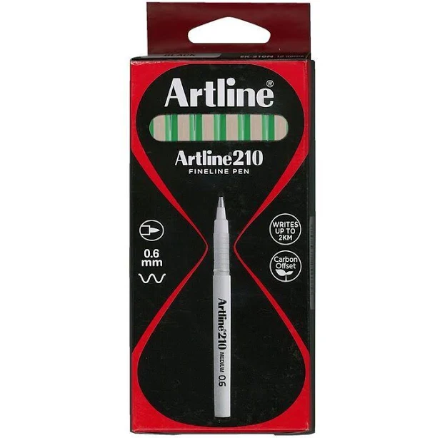 Artline Box 12 210 Fineliner Pen 0.6mm Fiber Tip (Green)