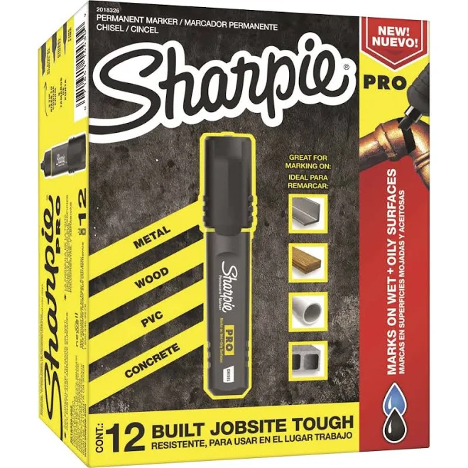 Sharpie Box 12 Pro Durable Metal Permanent Marker Chisel Tip (Black)