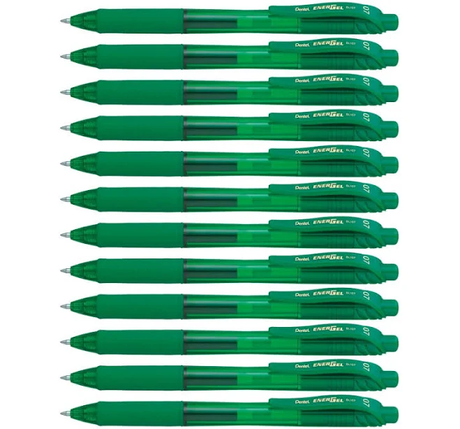 Pentel BL107 Box 12 Energel-X Retractable Gel Ink Pen 0.7mm (Green)