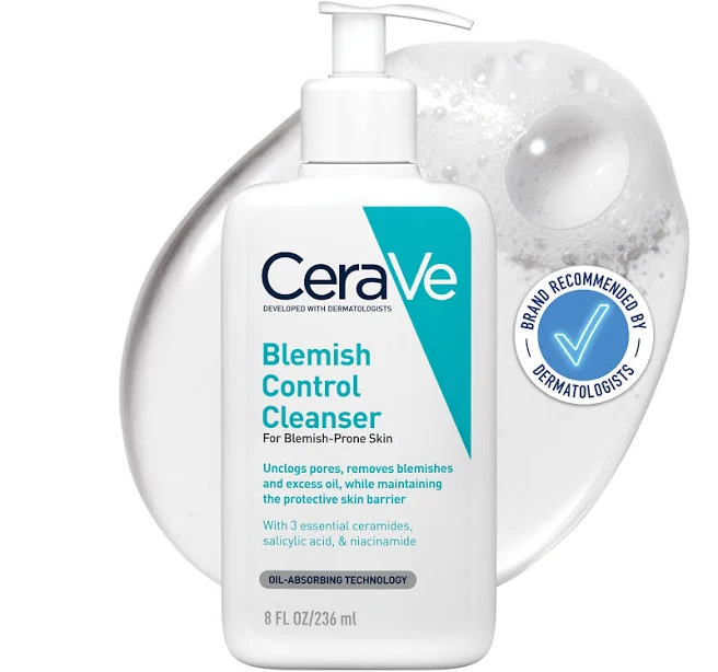 CeraVe Blemish Control Cleanser Gel Face Wash 236ml, For Blackheads, Blocked Pores & Acne-prone Skin, 2% Salicylic Acid + Niacinamide + Purifying Clay + Ceramides, Lightweight + Oil-Absorbing