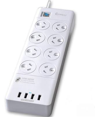 Power Board with 8 Outlets, 4 USB Charging Ports & Surge Protector