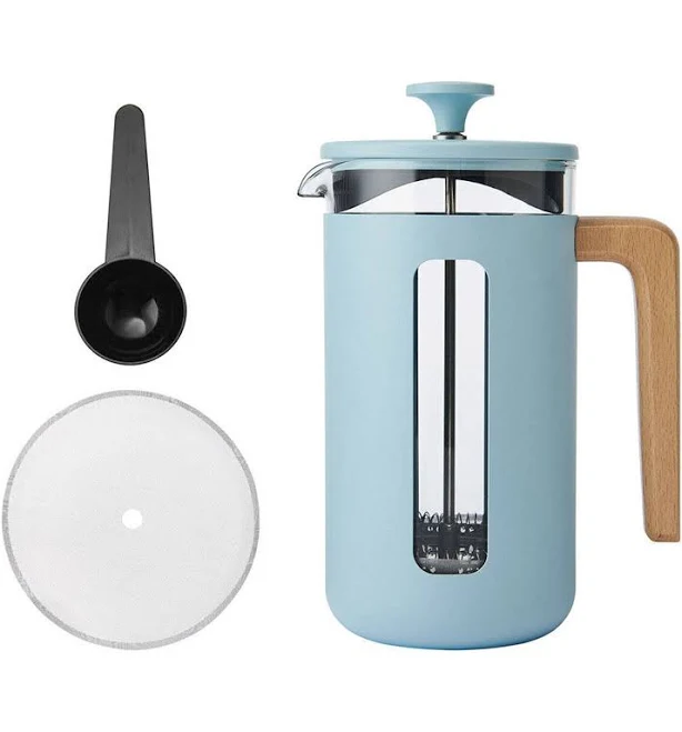 La Cafetiere Pisa 8-Cup Stainless Steel Glass Cafetiere Coffee Press (Sky Blue)