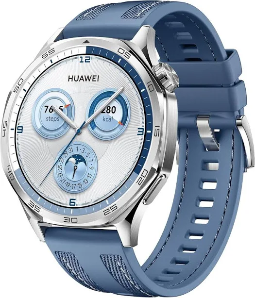 Huawei Watch GT 5 46mm Stainless Steel Case Smartwatch (Blue Woven Strap)
