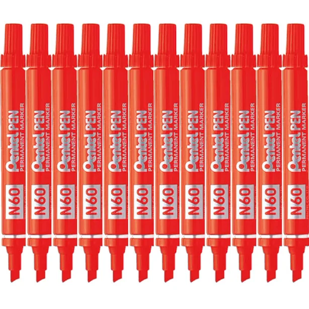 Pentel N60 Box 12 Permanent Marker Chisel Point (Red)