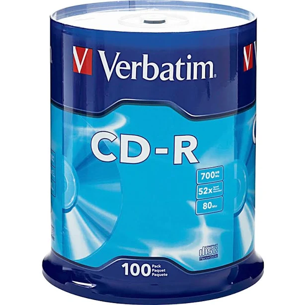 Verbatim CD-R 100Pk Spindle 52x, Silver, 700MB