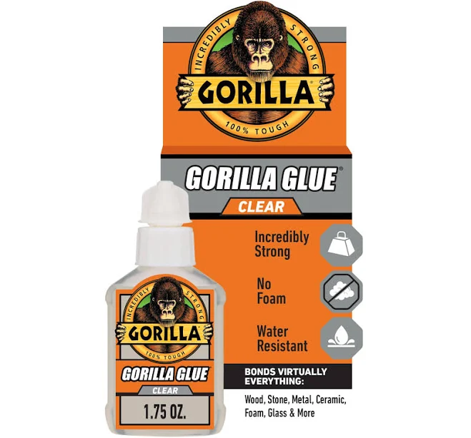 Gorilla Glue Clear - Expanding Water-Resistant Glue for Indoor & Outdoor Use - Easy Application Nozzle - Ceramic and Shoe Repair Glue - 51ml/1.72oz Bottle, (Pack of 1)