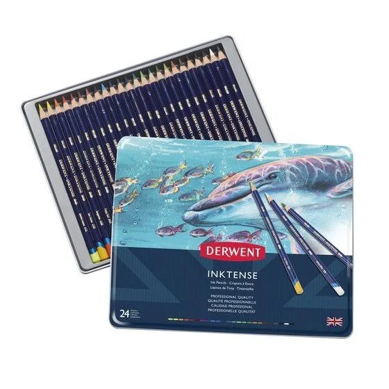 Derwent Inktense Coloured Pencils Tin 24 Mix With Water Colour