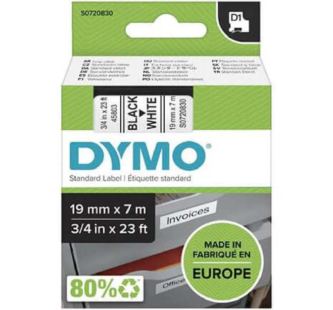 Dymo D1 Labelling Tape 19mmx7m (White On Black)
