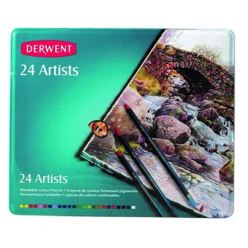 Derwent Artist Colour Pencils Tin 24 Coloured Pencil Professional
